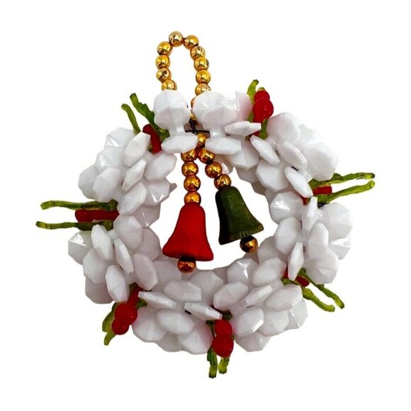 Vintage Bead Christmas Wreath Ornament Set With Garland & Bell Accents - Picture 2 of 12